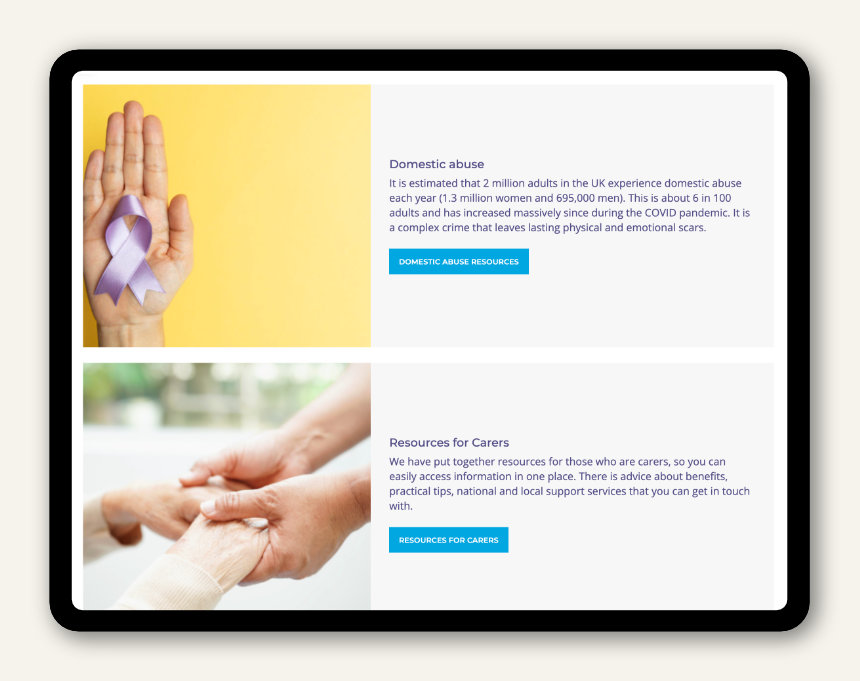ipad mockup of services page of health centre website