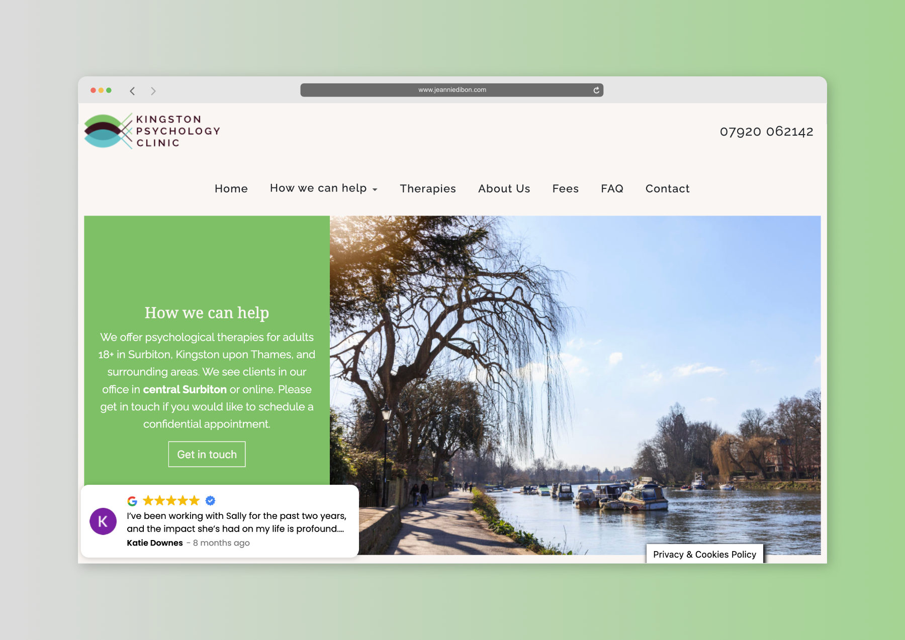 mockup of the wordpress website for kingston psychology clinic