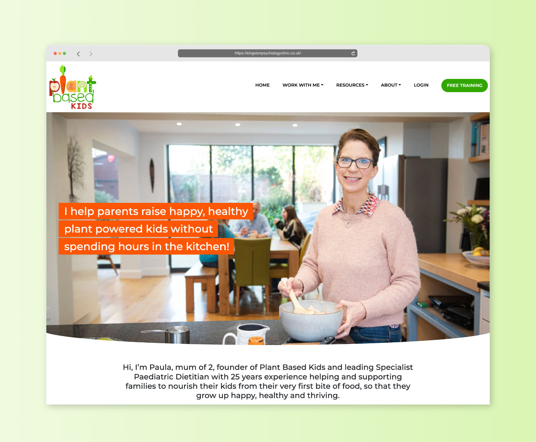 website mockup for specialist paediatric dietitian